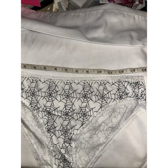 Morvia 1pc White lace trim goth Skater Emo Biker panties Large Black Spider Webs - Picture 1 of 9